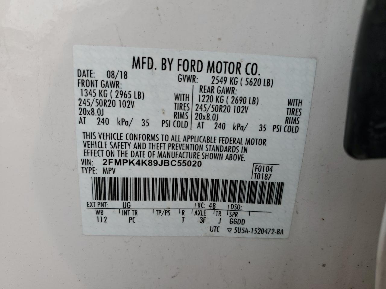 Photo 12 VIN: 2FMPK4K89JBC55020 - FORD EDGE 