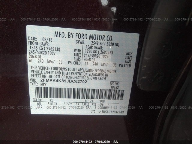 Photo 8 VIN: 2FMPK4K89JBC62792 - FORD EDGE 