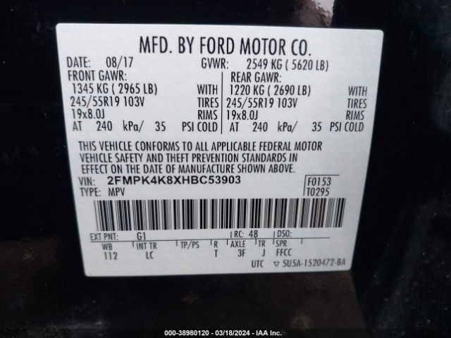 Photo 8 VIN: 2FMPK4K8XHBC53903 - FORD EDGE 