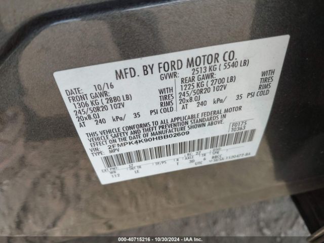 Photo 8 VIN: 2FMPK4K90HBB02609 - FORD EDGE 