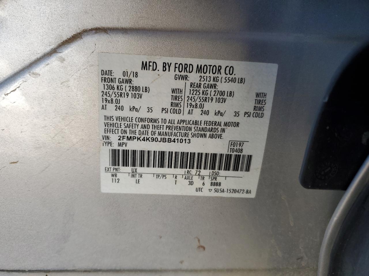 Photo 12 VIN: 2FMPK4K90JBB41013 - FORD EDGE 