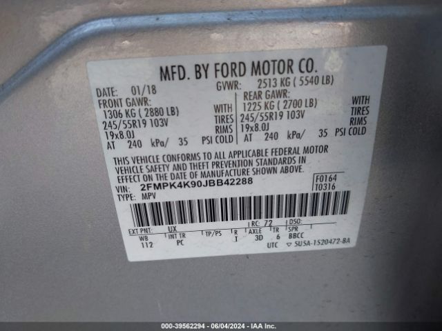 Photo 8 VIN: 2FMPK4K90JBB42288 - FORD EDGE 