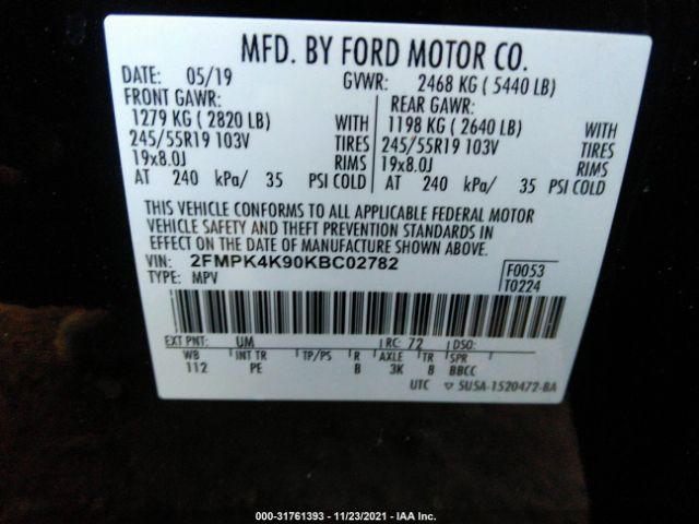 Photo 8 VIN: 2FMPK4K90KBC02782 - FORD EDGE 