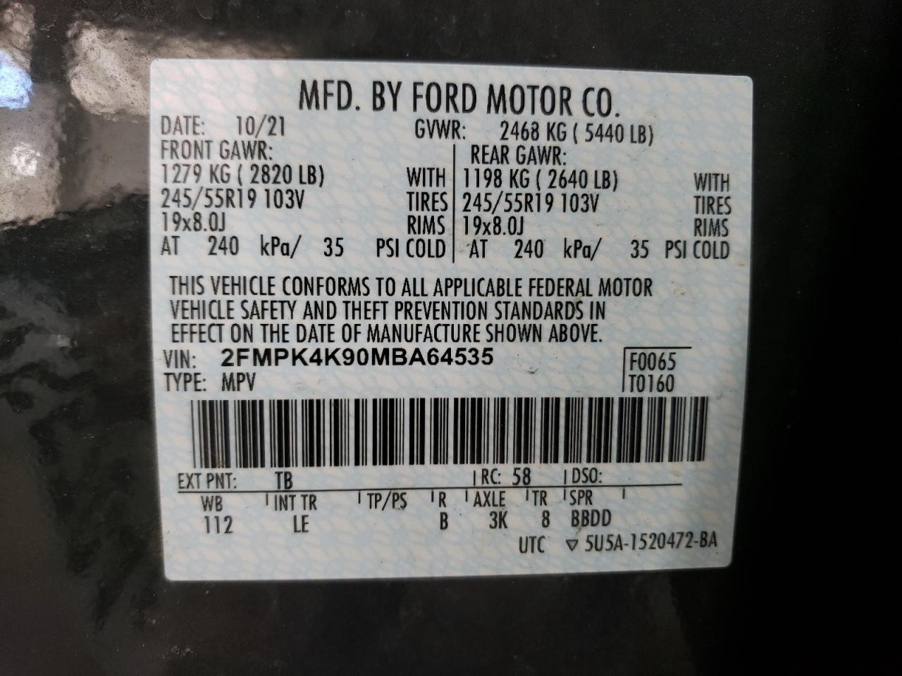 Photo 11 VIN: 2FMPK4K90MBA64535 - FORD EDGE 