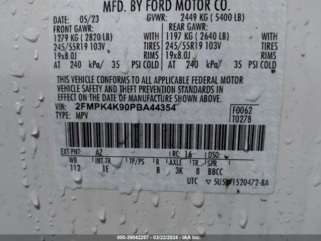 Photo 8 VIN: 2FMPK4K90PBA44354 - FORD EDGE 