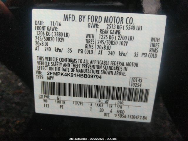 Photo 8 VIN: 2FMPK4K91HBB09794 - FORD EDGE 