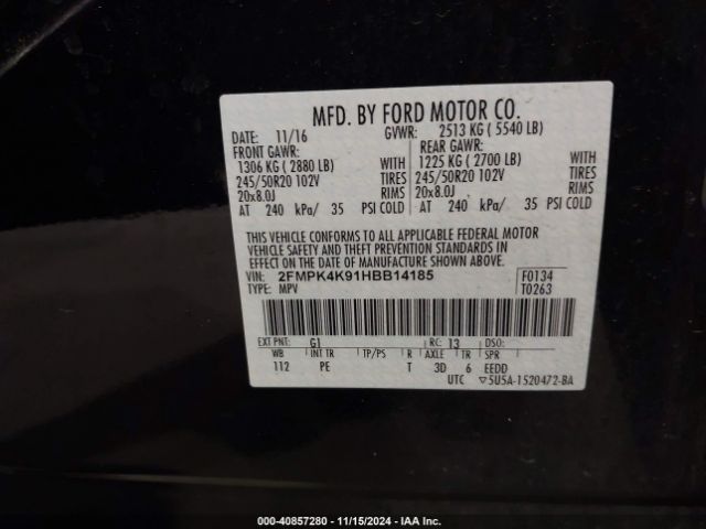 Photo 8 VIN: 2FMPK4K91HBB14185 - FORD EDGE 