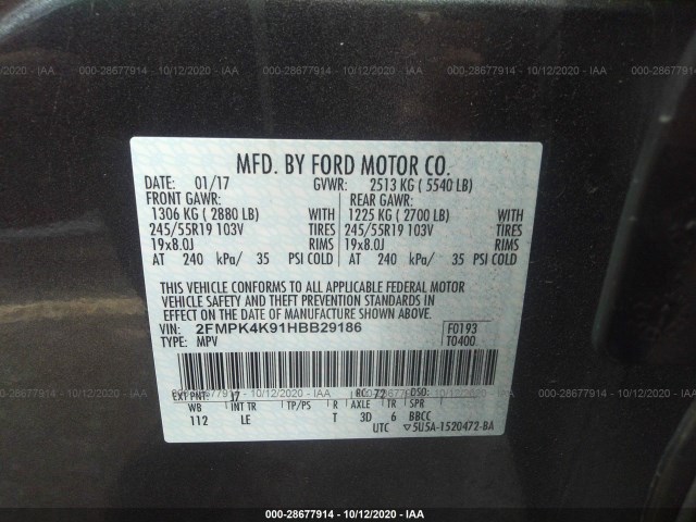 Photo 8 VIN: 2FMPK4K91HBB29186 - FORD EDGE 