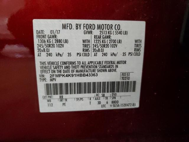 Photo 12 VIN: 2FMPK4K91HBB43363 - FORD EDGE TITAN 