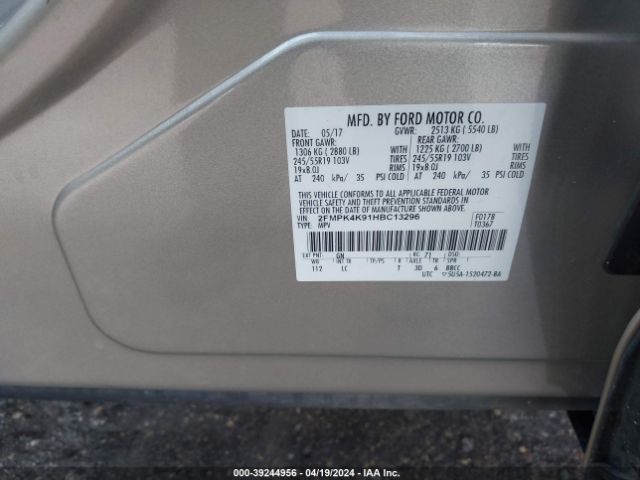 Photo 8 VIN: 2FMPK4K91HBC13296 - FORD EDGE 