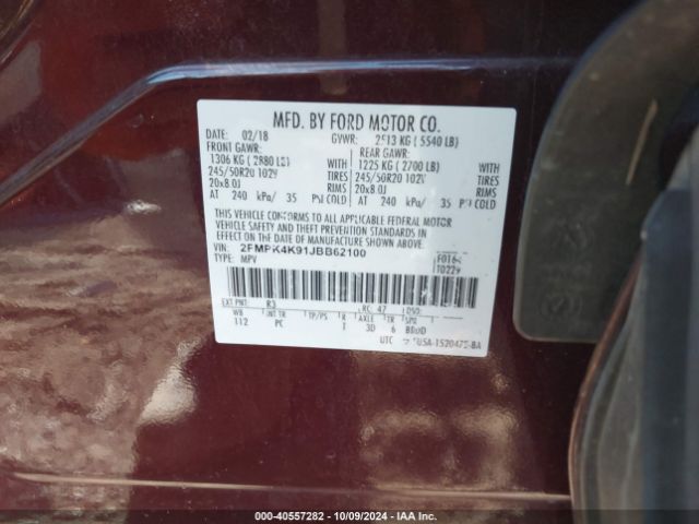 Photo 8 VIN: 2FMPK4K91JBB62100 - FORD EDGE 