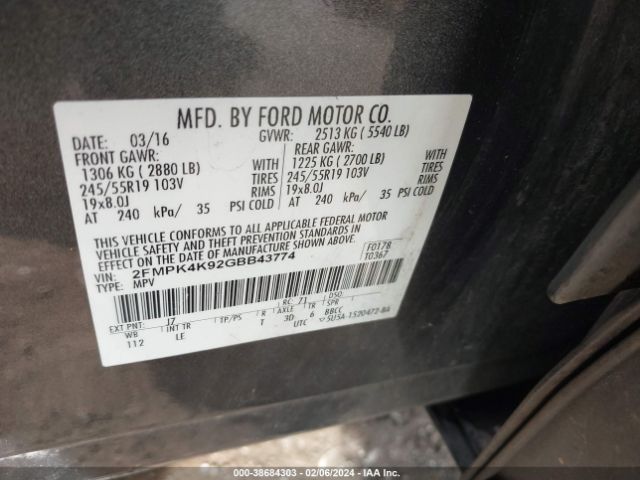 Photo 8 VIN: 2FMPK4K92GBB43774 - FORD EDGE 