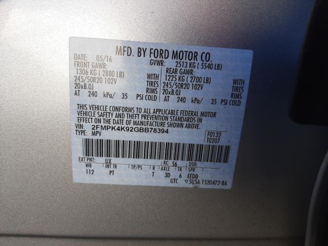 Photo 9 VIN: 2FMPK4K92GBB78394 - FORD EDGE TITAN 