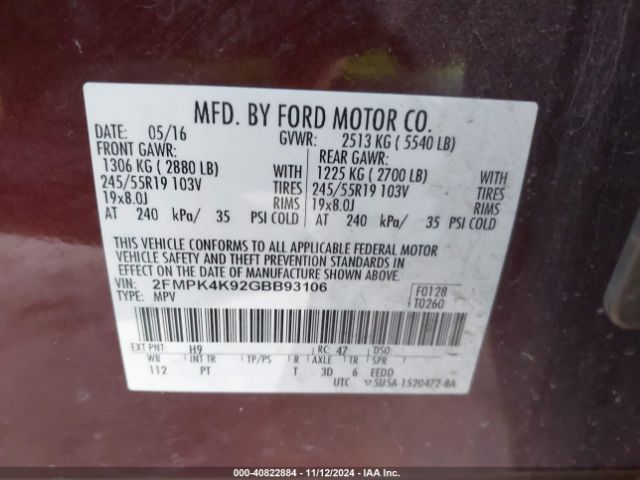 Photo 8 VIN: 2FMPK4K92GBB93106 - FORD EDGE 