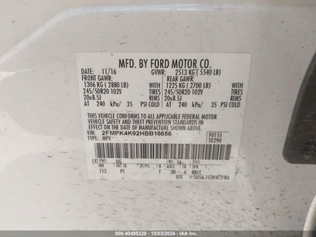 Photo 8 VIN: 2FMPK4K92HBB16656 - FORD EDGE 