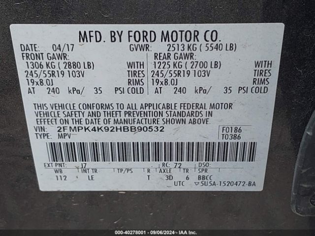 Photo 8 VIN: 2FMPK4K92HBB90532 - FORD EDGE 