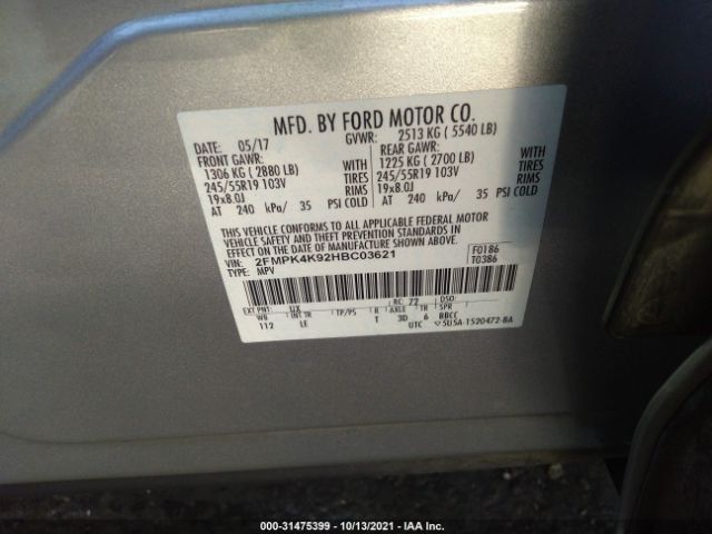 Photo 8 VIN: 2FMPK4K92HBC03621 - FORD EDGE 