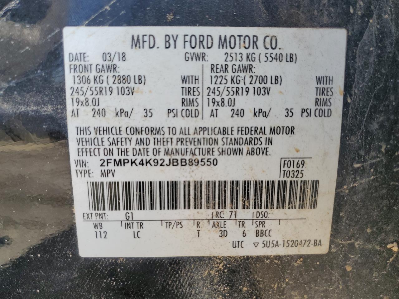 Photo 12 VIN: 2FMPK4K92JBB89550 - FORD EDGE 