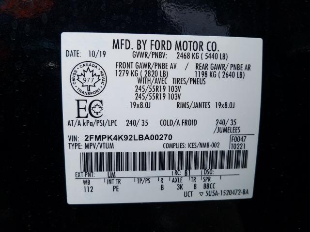 Photo 9 VIN: 2FMPK4K92LBA00270 - FORD EDGE 