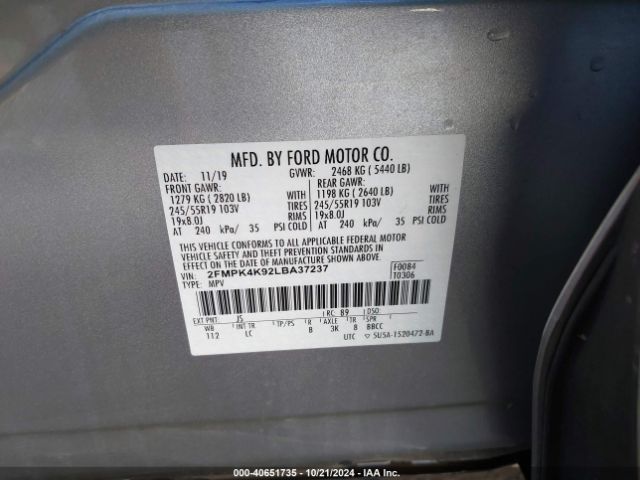 Photo 8 VIN: 2FMPK4K92LBA37237 - FORD EDGE 