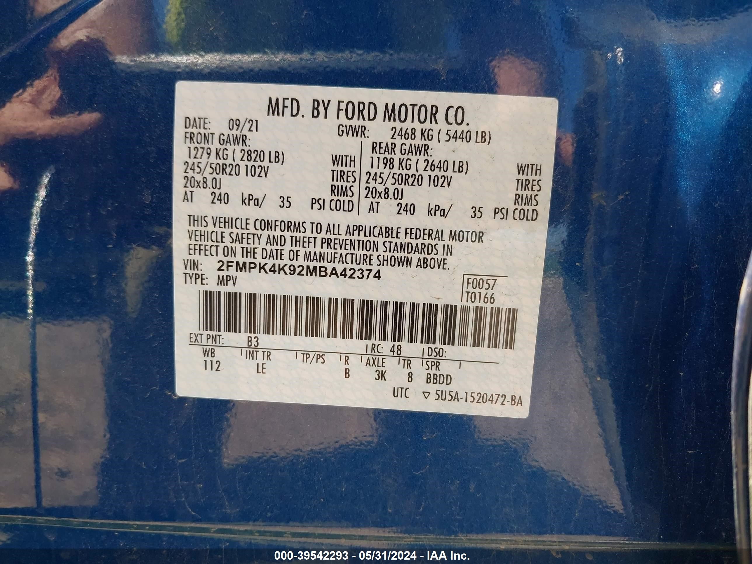 Photo 8 VIN: 2FMPK4K92MBA42374 - FORD EDGE 