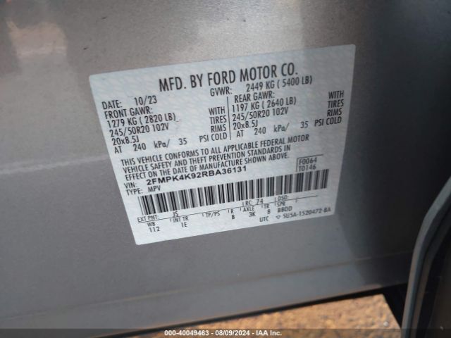 Photo 8 VIN: 2FMPK4K92RBA36131 - FORD EDGE 