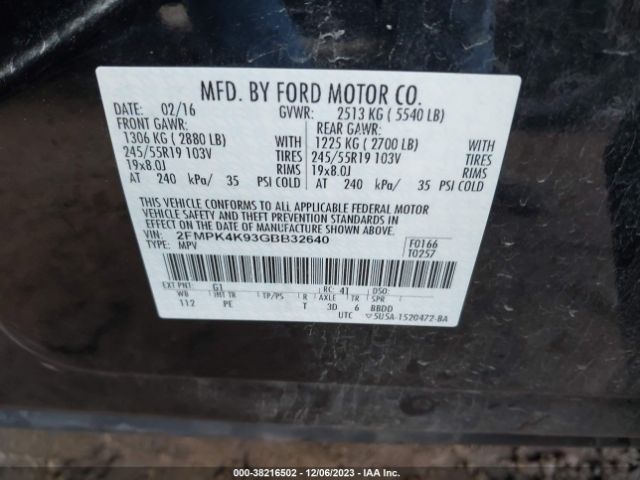 Photo 8 VIN: 2FMPK4K93GBB32640 - FORD EDGE 