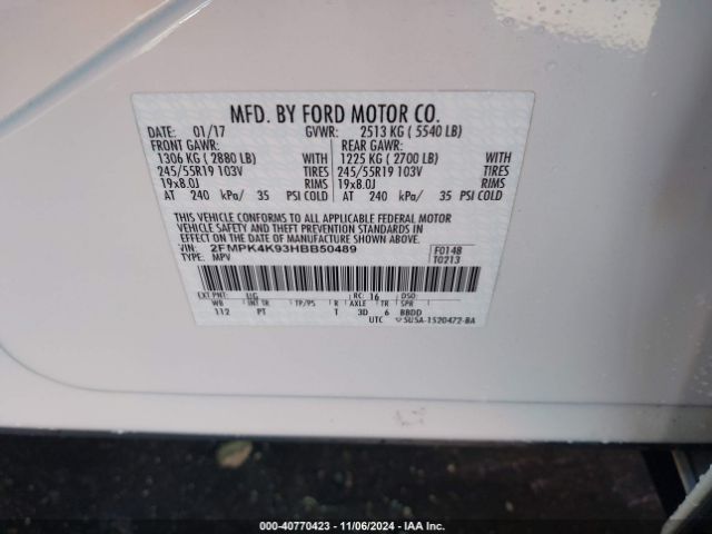 Photo 8 VIN: 2FMPK4K93HBB50489 - FORD EDGE 