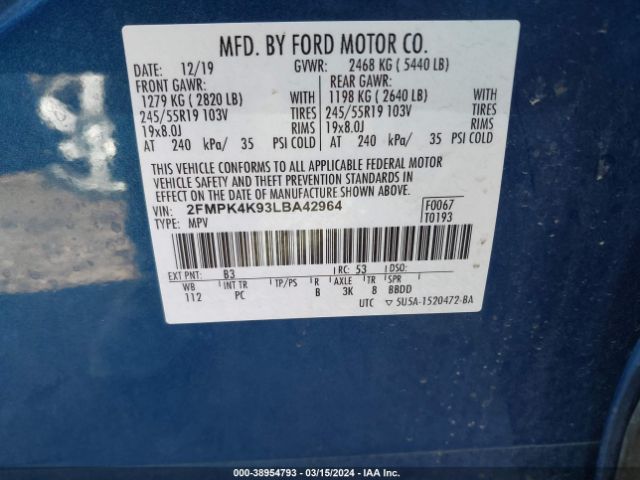 Photo 8 VIN: 2FMPK4K93LBA42964 - FORD EDGE 