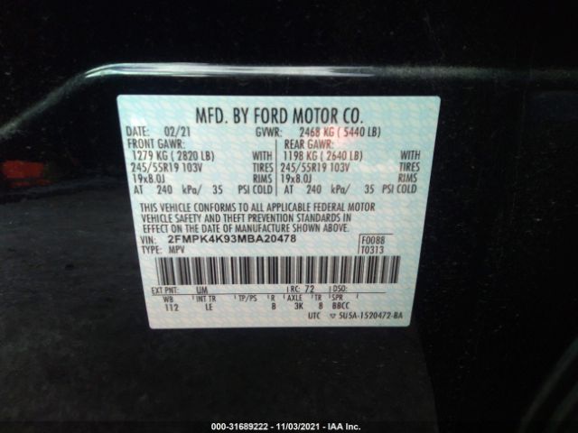 Photo 8 VIN: 2FMPK4K93MBA20478 - FORD EDGE 