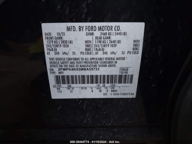 Photo 8 VIN: 2FMPK4K93MBA55733 - FORD EDGE 