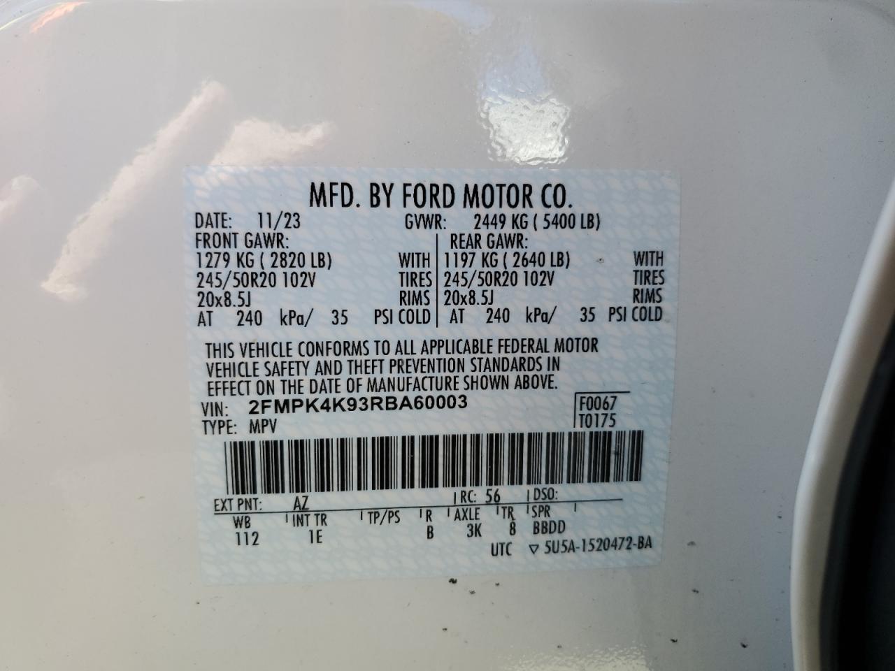 Photo 12 VIN: 2FMPK4K93RBA60003 - FORD EDGE 