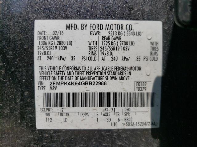 Photo 12 VIN: 2FMPK4K94GBB22988 - FORD EDGE 