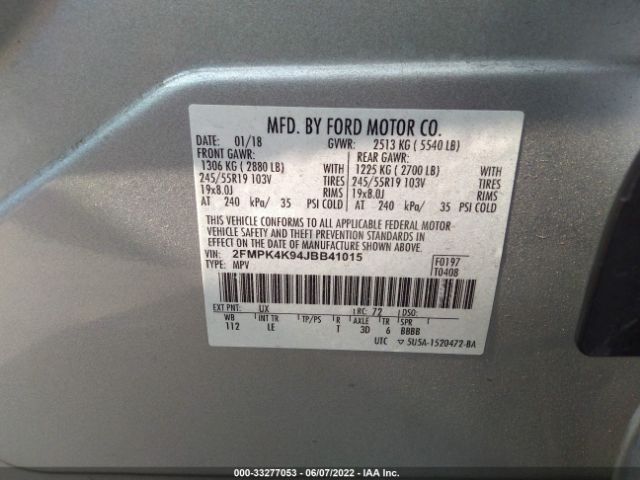 Photo 8 VIN: 2FMPK4K94JBB41015 - FORD EDGE 