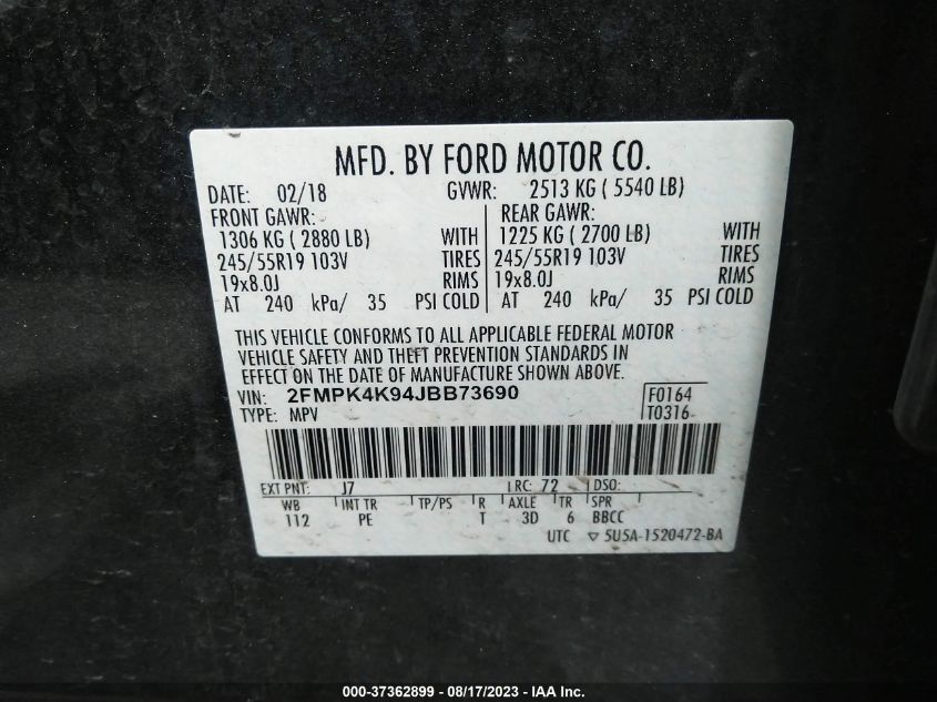 Photo 8 VIN: 2FMPK4K94JBB73690 - FORD EDGE 