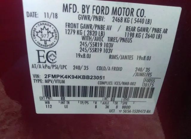 Photo 8 VIN: 2FMPK4K94KBB23051 - FORD EDGE 