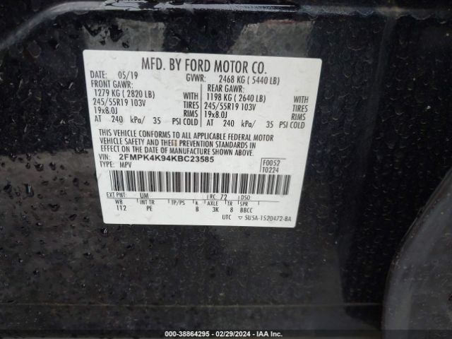 Photo 8 VIN: 2FMPK4K94KBC23585 - FORD EDGE 