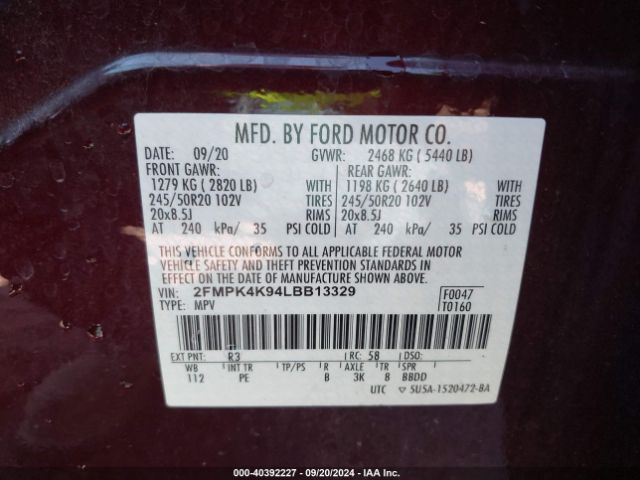 Photo 8 VIN: 2FMPK4K94LBB13329 - FORD EDGE 