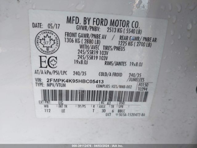 Photo 8 VIN: 2FMPK4K95HBC05413 - FORD EDGE 