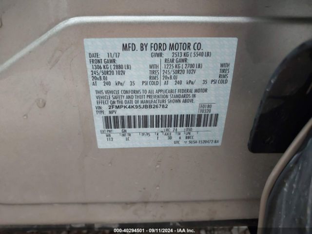 Photo 8 VIN: 2FMPK4K95JBB26782 - FORD EDGE 