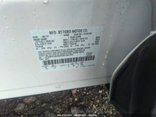 Photo 8 VIN: 2FMPK4K95KBC56756 - FORD EDGE 