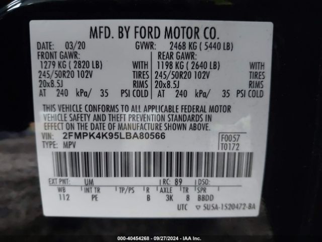 Photo 8 VIN: 2FMPK4K95LBA80566 - FORD EDGE 