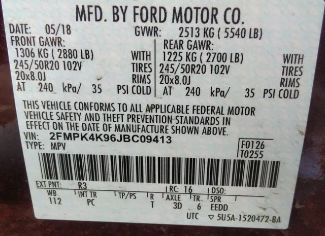 Photo 8 VIN: 2FMPK4K96JBC09413 - FORD EDGE 