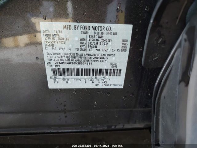 Photo 8 VIN: 2FMPK4K96KBB34181 - FORD EDGE 