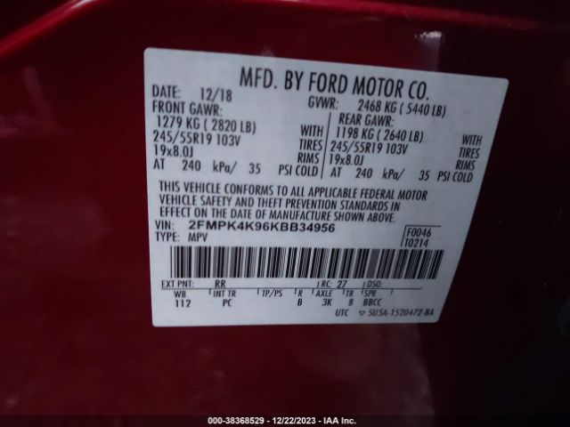 Photo 8 VIN: 2FMPK4K96KBB34956 - FORD EDGE 