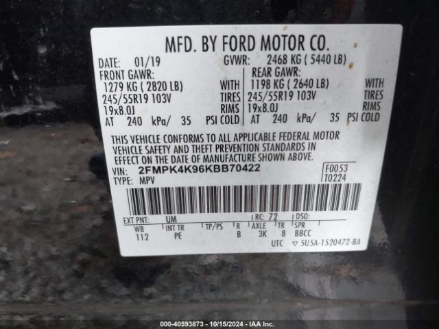 Photo 8 VIN: 2FMPK4K96KBB70422 - FORD EDGE 