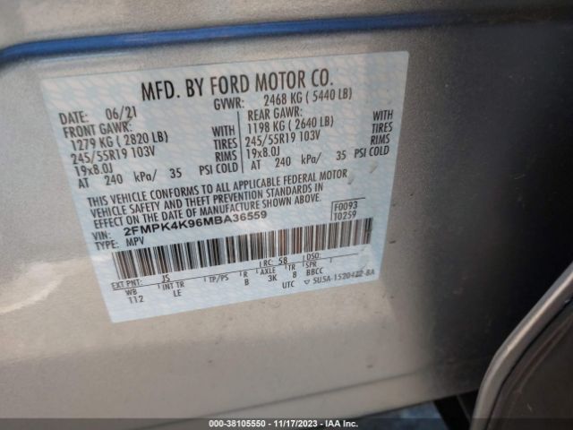 Photo 8 VIN: 2FMPK4K96MBA36559 - FORD EDGE 