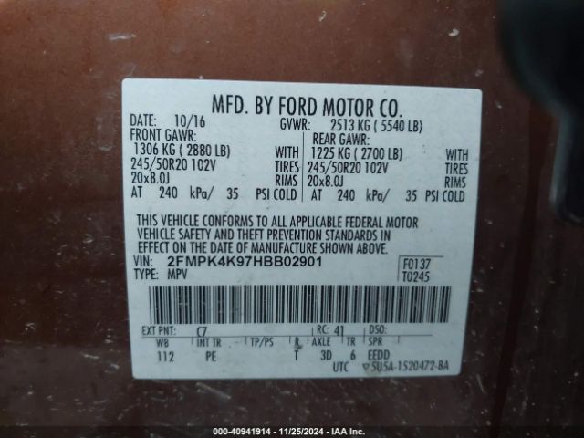 Photo 8 VIN: 2FMPK4K97HBB02901 - FORD EDGE 