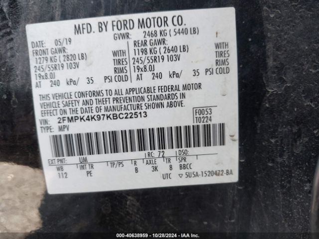 Photo 8 VIN: 2FMPK4K97KBC22513 - FORD EDGE 