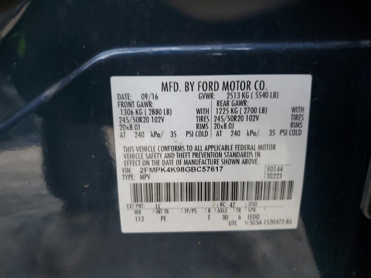 Photo 12 VIN: 2FMPK4K98GBC57617 - FORD EDGE 